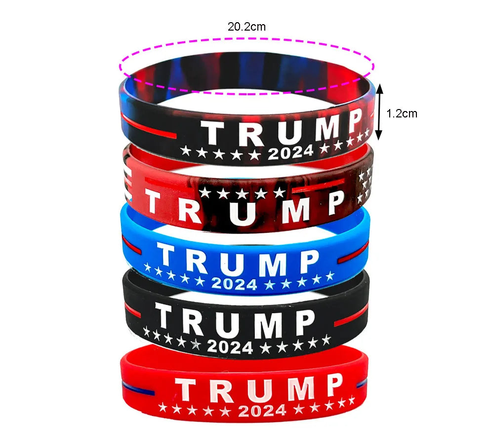 Trump 2024 Campaign Bracelet with Silicone Material Election Merchandise Adult Size Packaged Inspirational Wristbands Voter Gift