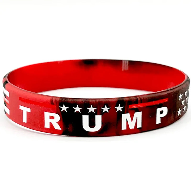 Trump 2024 Campaign Bracelet with Silicone Material Election Merchandise Adult Size Packaged Inspirational Wristbands Voter Gift