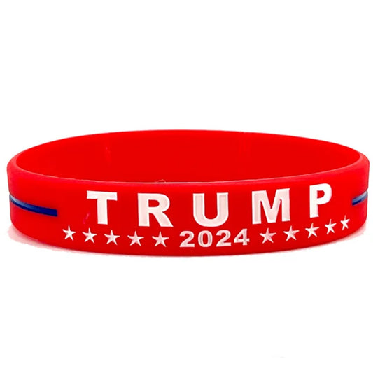 Trump 2024 Campaign Bracelet with Silicone Material Election Merchandise Adult Size Packaged Inspirational Wristbands Voter Gift