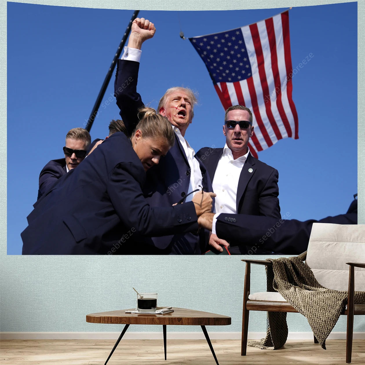 Donald Trump Shot Scene Tapestry Wall Hanging 2024 Shooting at Trump Rally INS Wall Decor Tapiz Home and Garden Banner Tapestry