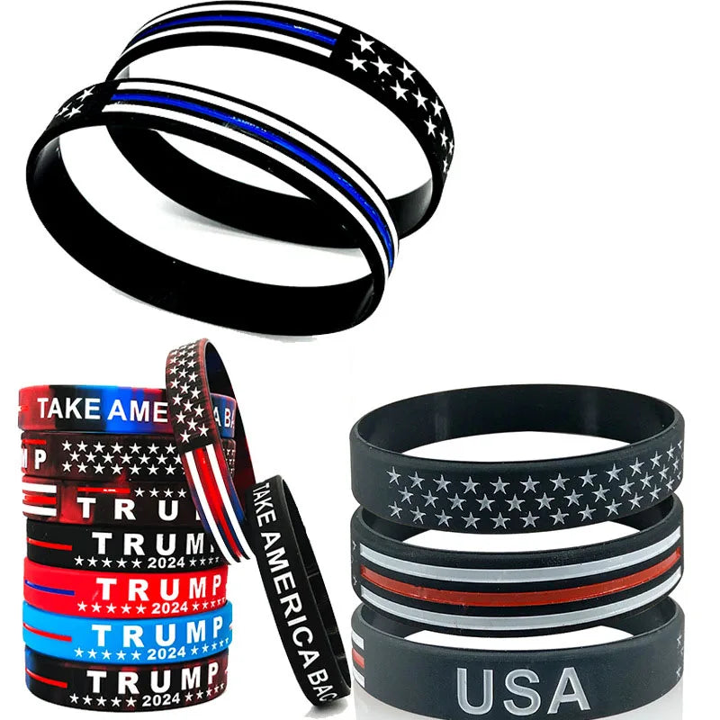 Trump 2024 Campaign Bracelet with Silicone Material Election Merchandise Adult Size Packaged Inspirational Wristbands Voter Gift